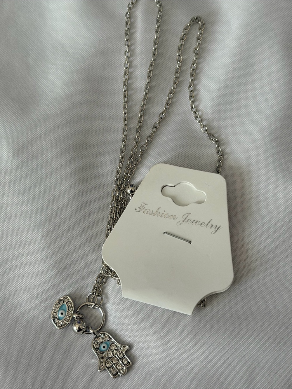 Fashion Jewelry Silver Hamsa and Blue Evil Eye Charm Necklace